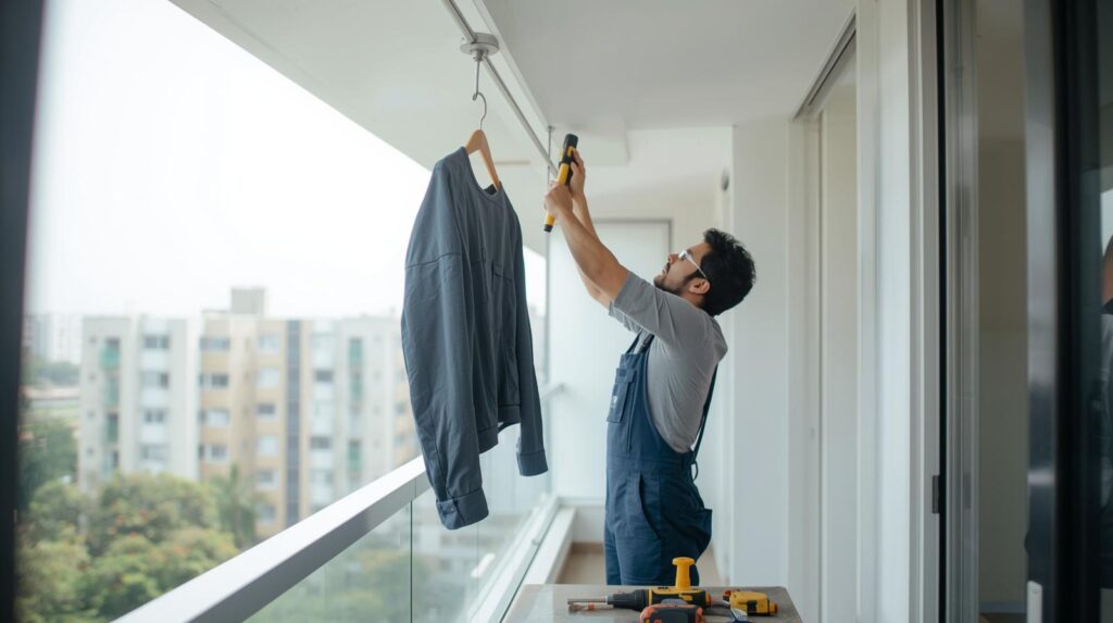 Professional installation of ceiling clothes hanger in Bangalore